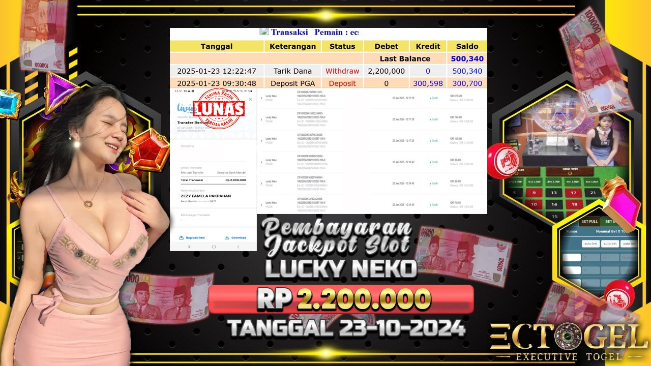 BUKTI JACKPOT SLOT LUCKY NEKO TERPERCAYA DI INDONESIA TGL 23-01-2025