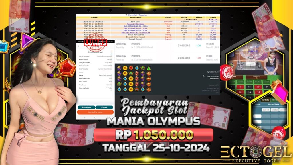 BUKTI JACKPOT SLOT MANIA OLYMPUS TERPERCAYA DI INDONESIA TGL 25-01-2025