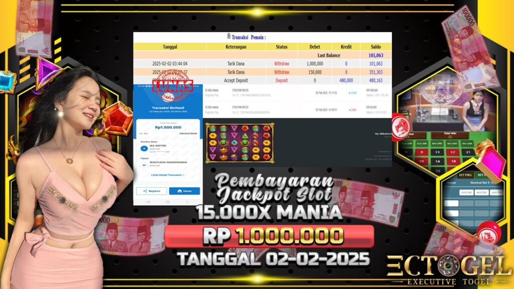 BUKTI JACKPOT SLOT 15.000 X MANIA TERPERCAYA DI INDONESIA TGL 01-02-2025