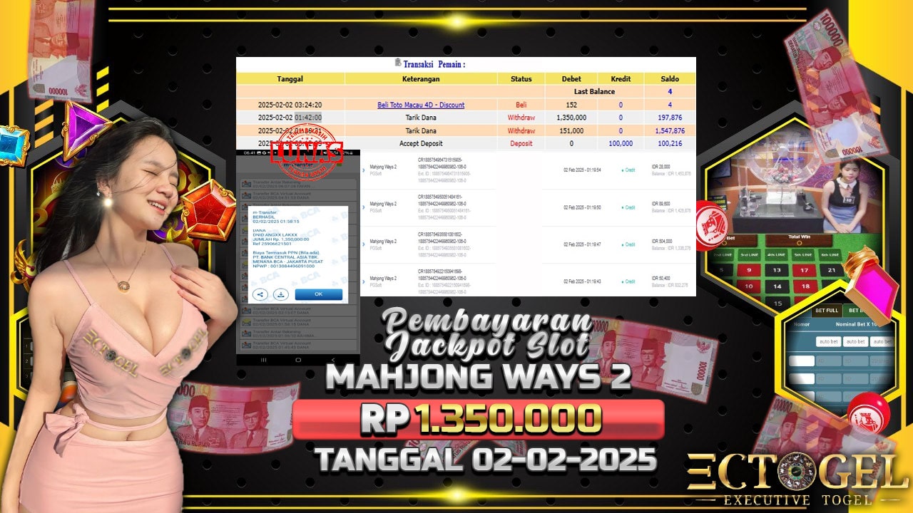 BUKTI JACKPOT SLOT MAHJONG WAYS 2 TERPERCAYA DI INDONESIA TGL 02-02-2025