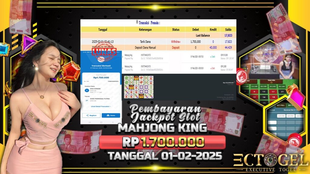 BUKTI JACKPOT SLOT MAHJONG KING TERPERCAYA DI INDONESIA TGL 01-02-2025