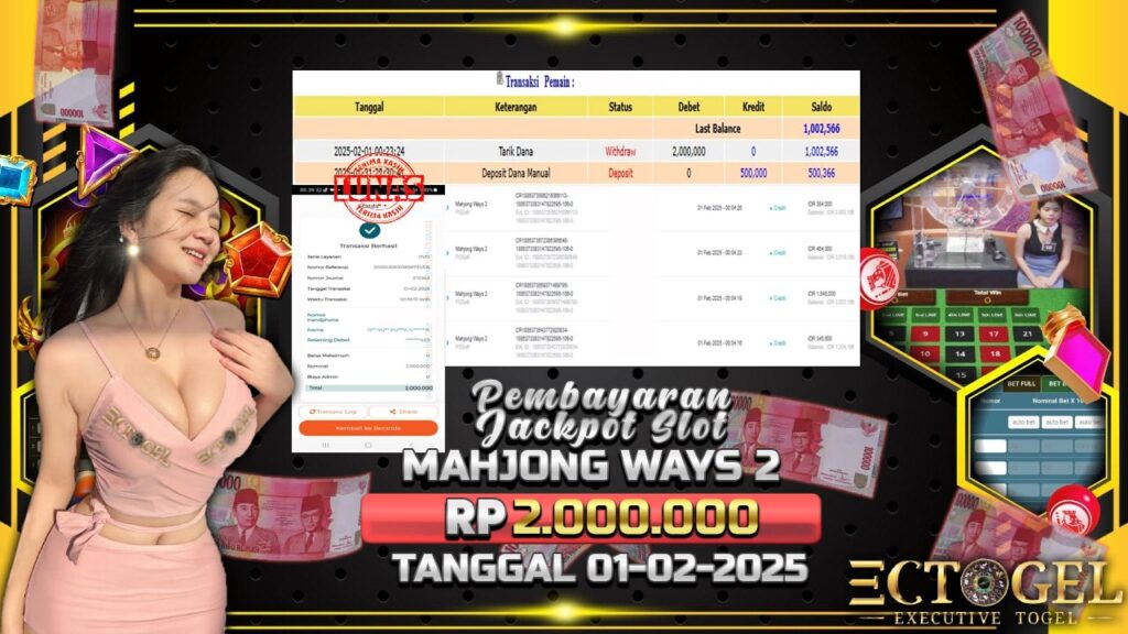 BUKTI JACKPOT SLOT MAHJONG WAS 2 TERPERCAYA DI INDONESIA TGL 01-02-2025