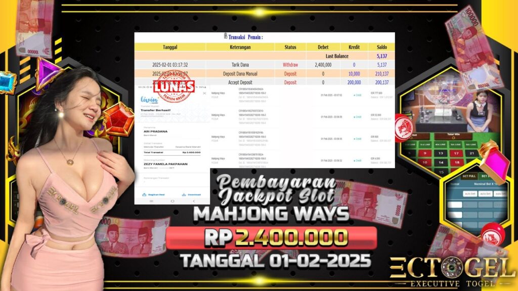 BUKTI JACKPOT SLOT MAHJONG WAYS TERPERCAYA DI INDONESIA TGL 01-02-2025