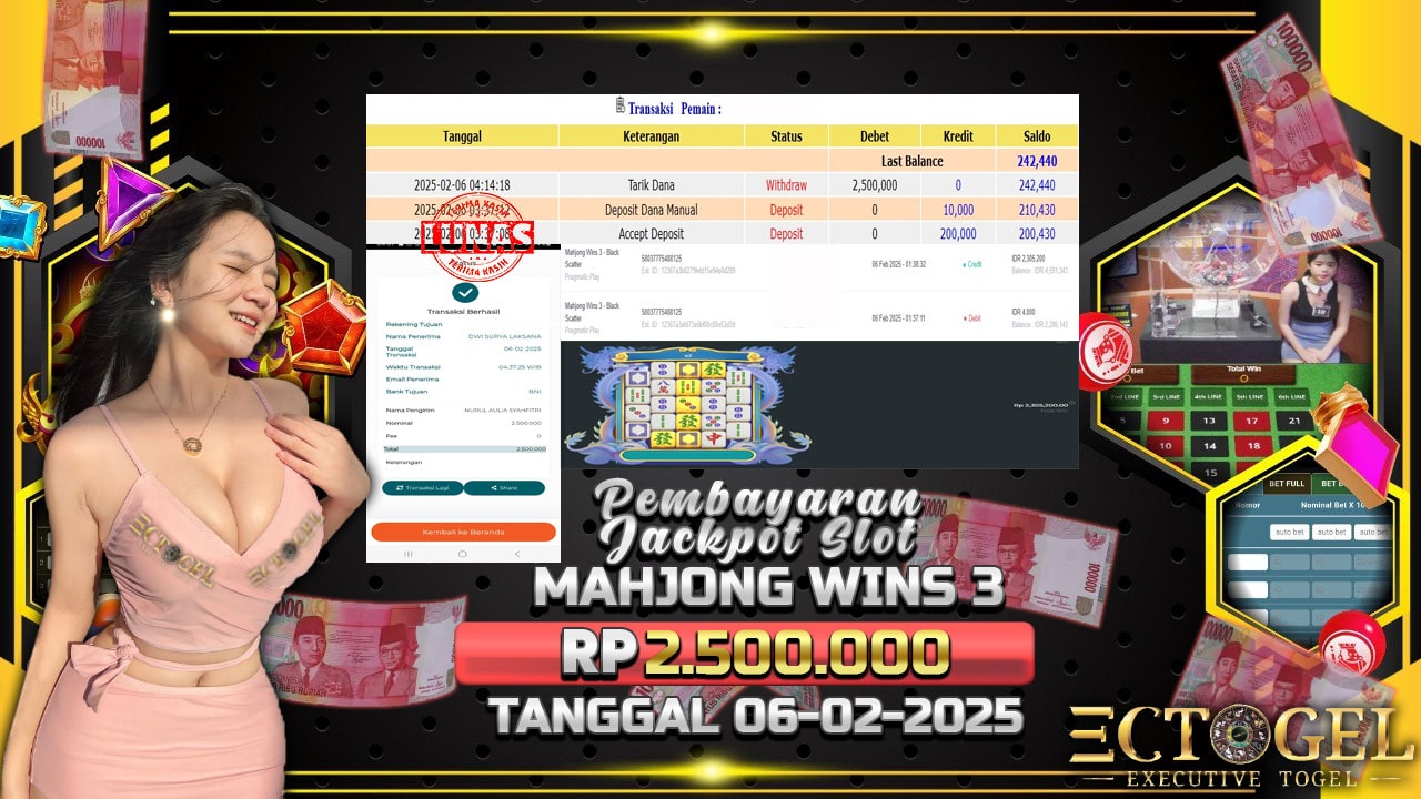 BUKTI JACKPOT SLOT MAHJONG WINS 3 TERPERCAYA DI INDONESIA TGL 06-02-2025