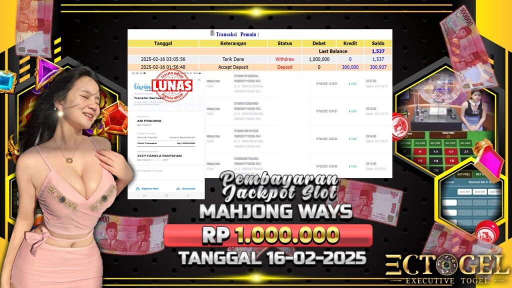 BUKTI JACKPOT SLOT MAHJONG WAYS TERPERCAYA DI INDONESIA TGL 16-02-2025