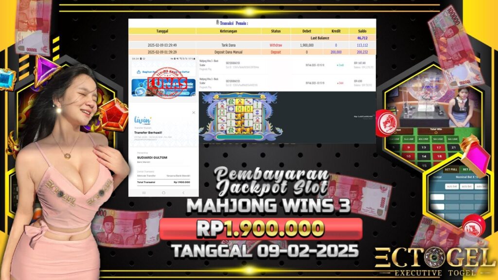 BUKTI JACKPOT SLOT MAHJONG WINS 3 TERPERCAYA DI INDONESIA TGL 09-02-2025